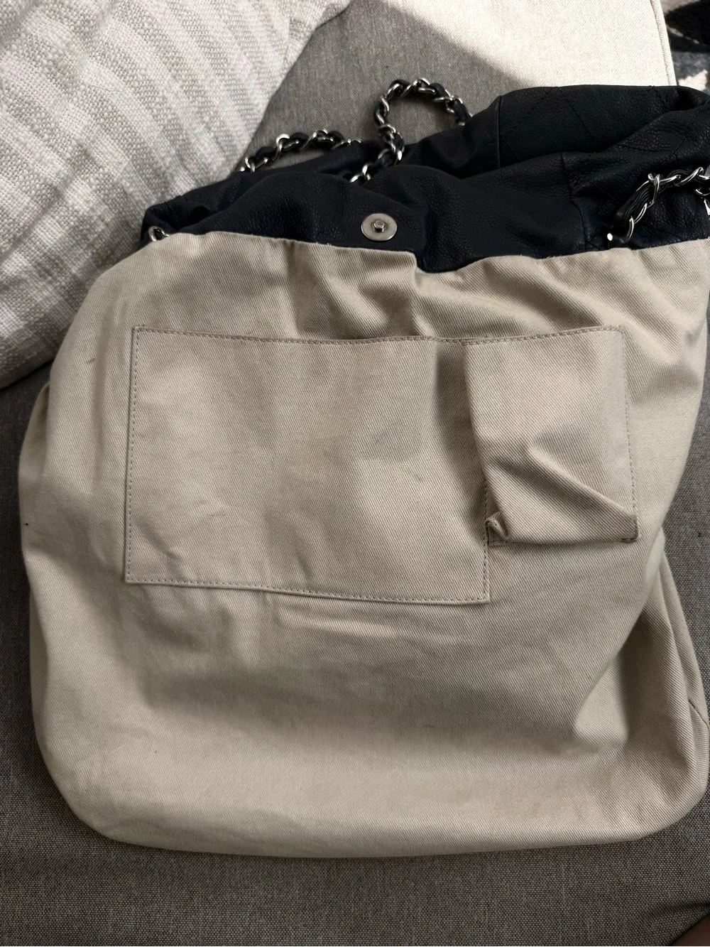 Chanel Navy Quilted Drawstring Shoulder Bag